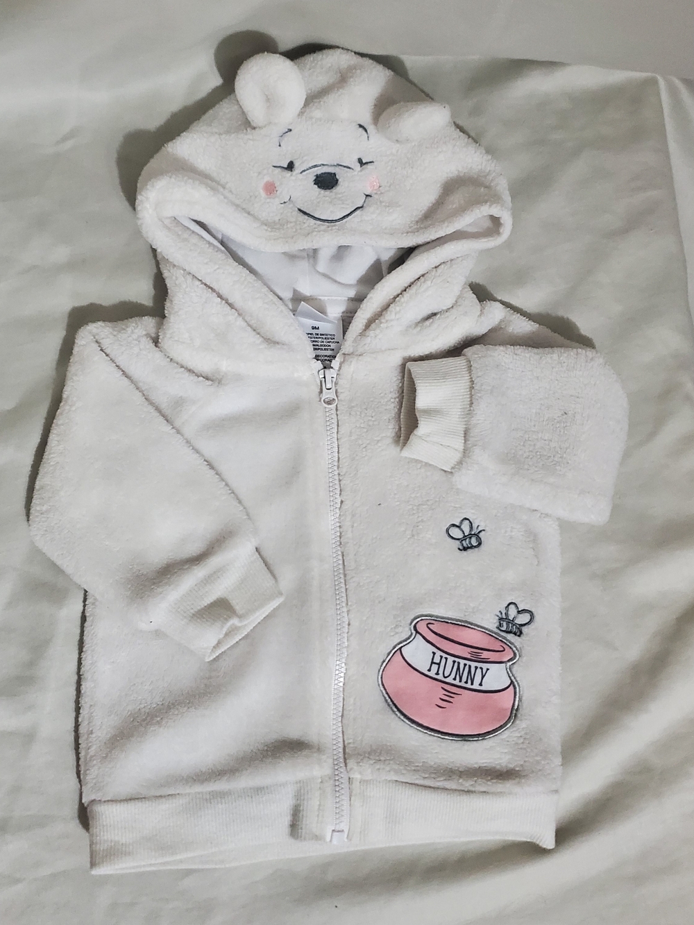 Disney White Hooded Fleece Zip-Up with Pink 'Hunny' Applique Winnie-the-Pooh